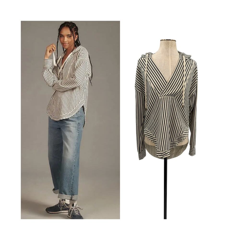 Anthropologie Pilcro Wharfside Hooded Striped Pullover Sweatshirt Size XS